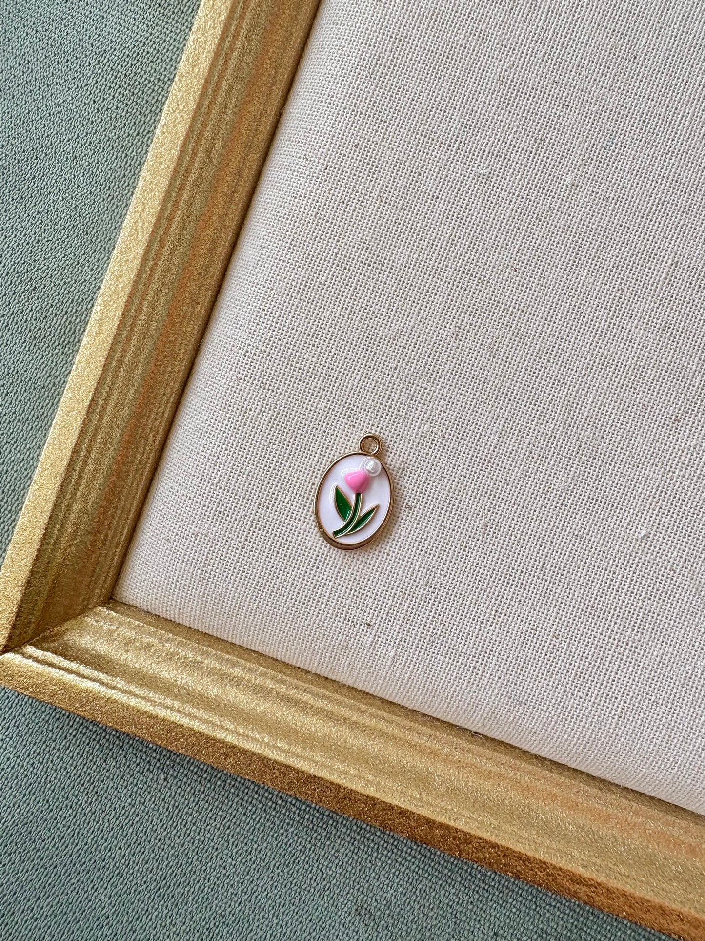 Pink Flower Enamel Charm